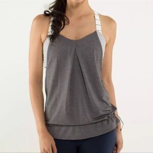 Lululemon Rest Less Tank Heathered Soot Light Grey Hyper Stripe Size 4 Small S
